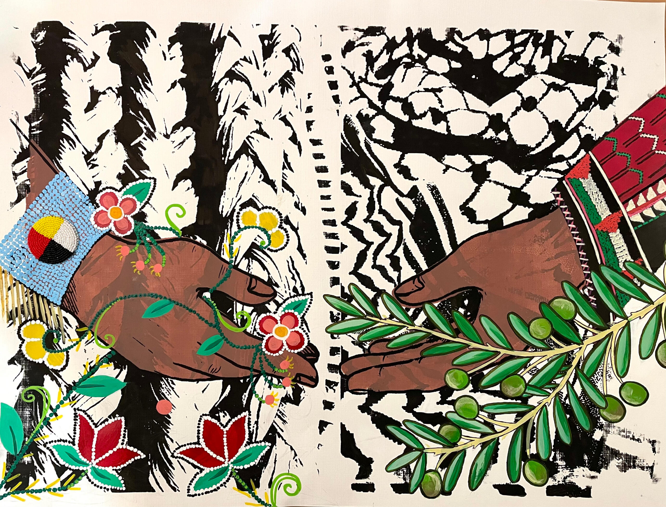 &#39;Hands Hold Power&#39; Screenprint, acrylic paint, and paint marker