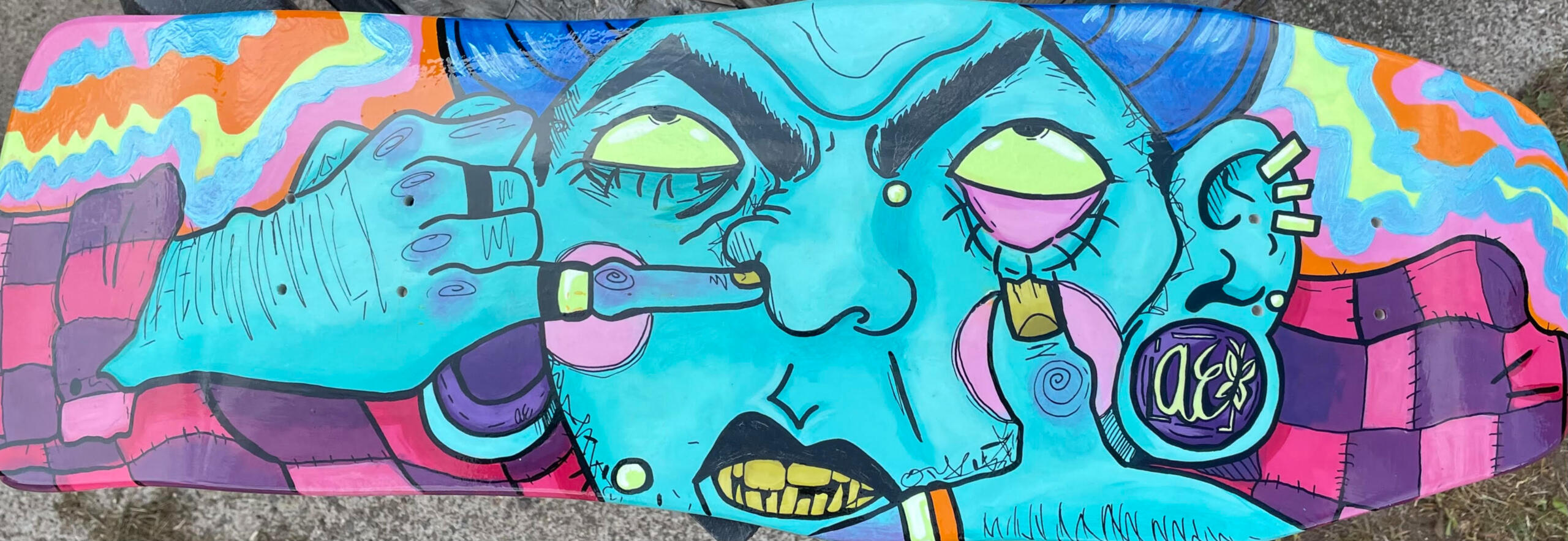 Paint marker and Acrylic, Created for the Skatedeck Auction Fundraiser at the Crossing Arts Alliance Art Gallery